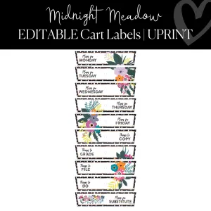 10 Drawer Rolling Cart Labels | Midnight Meadow Classroom Decor | UPRINT | Schoolgirl Style