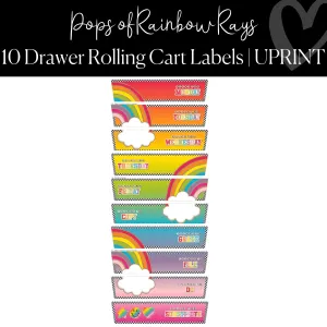 10 Drawer Rolling Cart Labels | Rainbow Classroom Decor | UPRINT | Schoolgirl Style