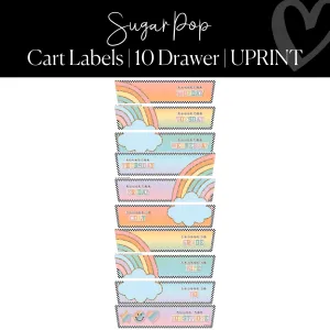 10 Drawer Rolling Cart Labels | Sugar Pop Classroom Decor | UPRINT | Schoolgirl Style