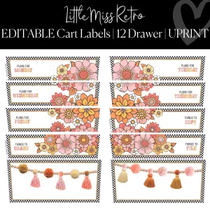 12 Drawer Rolling Cart Labels | Retro Classroom Decor | Little Miss Retro | UPRINT | Schoolgirl Style