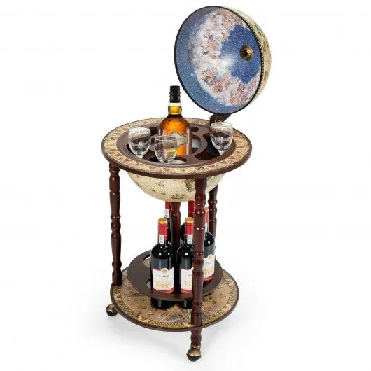 17" Italian Style Wooden Globe Liquor Bottle Wine Rack