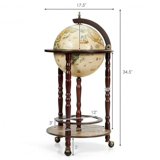 17" Italian Style Wooden Globe Liquor Bottle Wine Rack