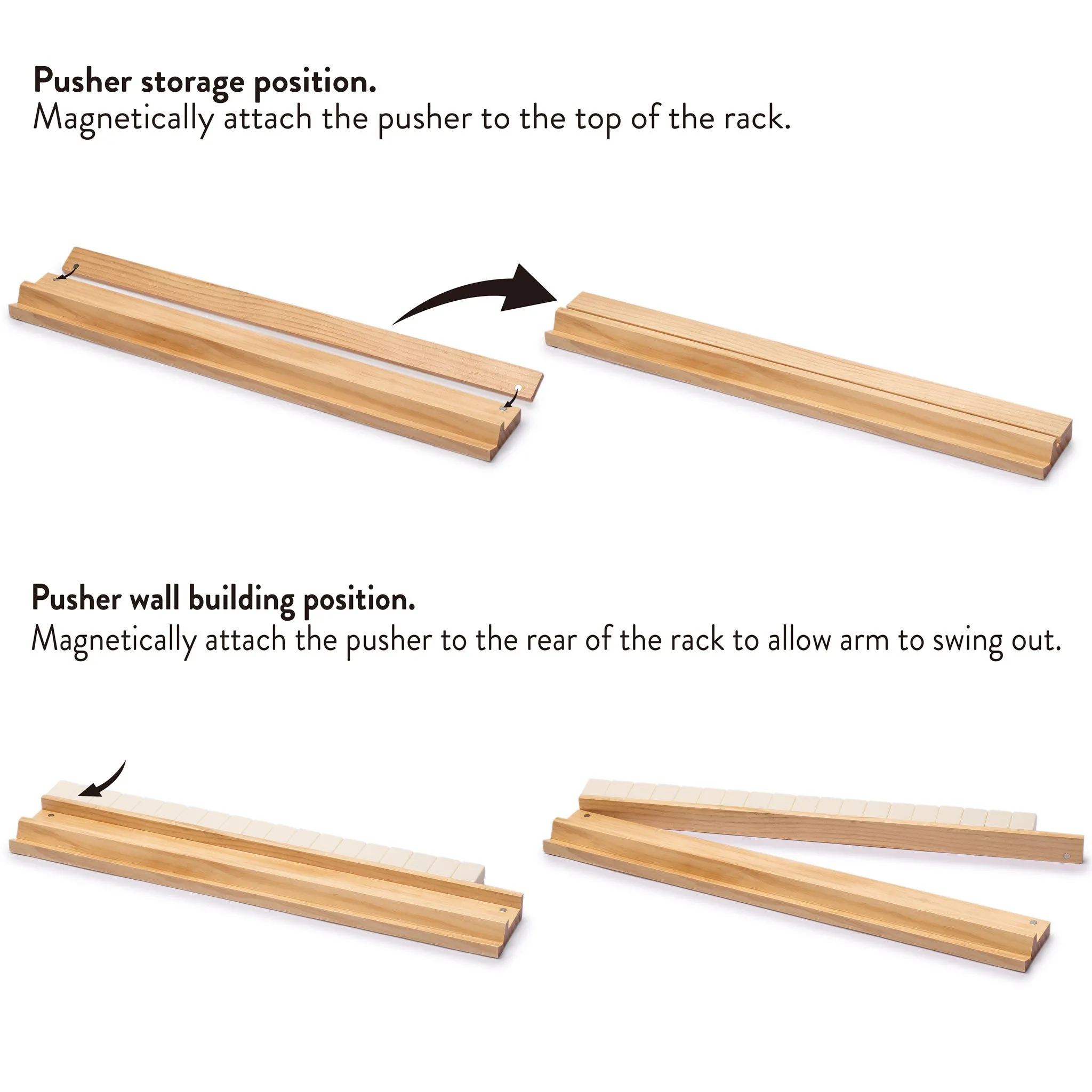 18" Natural Pine Wooden Mahjong Racks with Pushers - Set of 4 (Racks with Pushers Only)