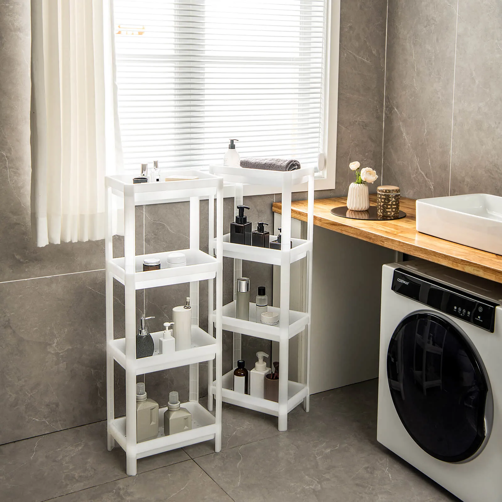 2 Pack 4-Tier Slim Kitchen Storage Cart with Drainage Holes-White