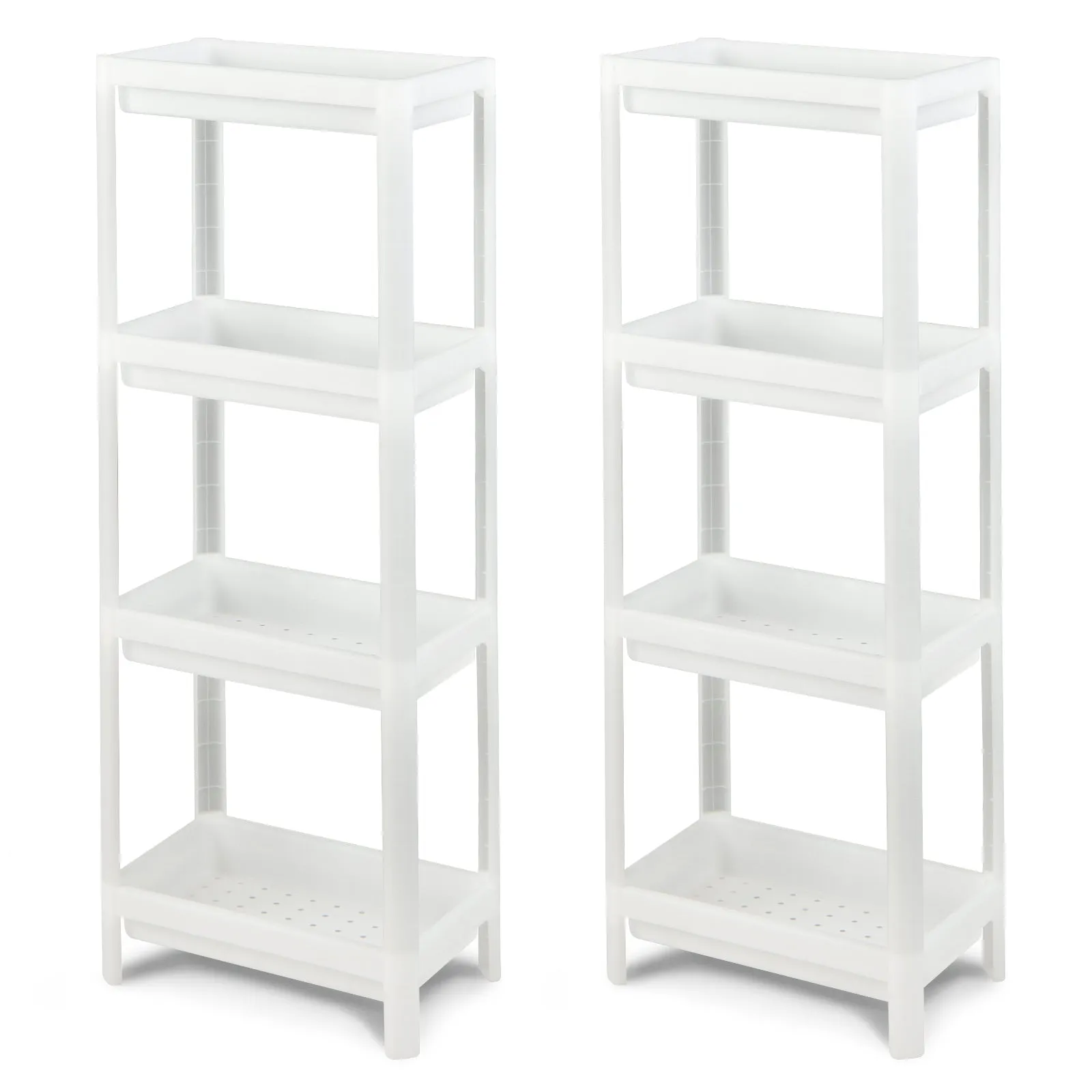 2 Pack 4-Tier Slim Kitchen Storage Cart with Drainage Holes-White