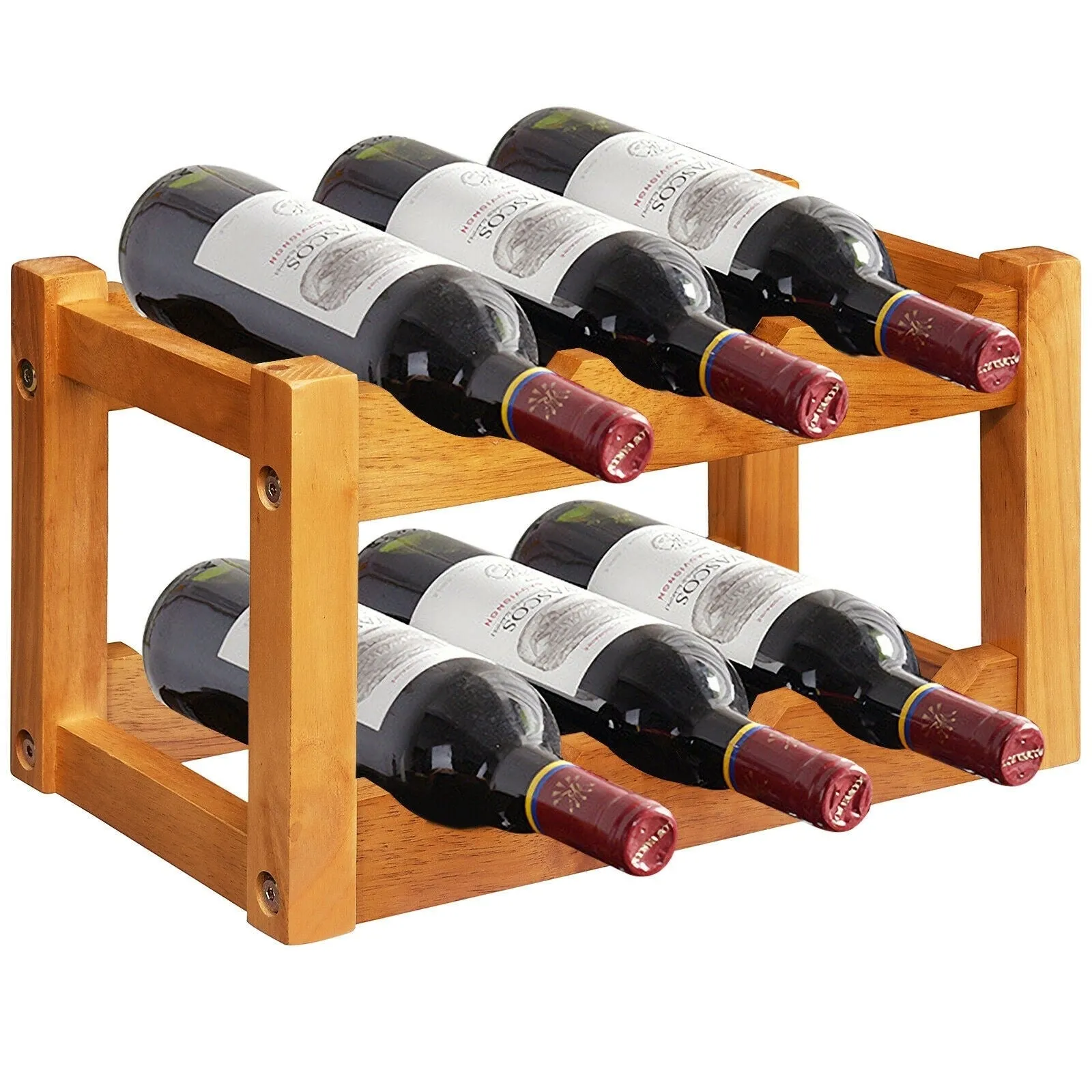 2-Tier Wooden Tabletop Wine Holder