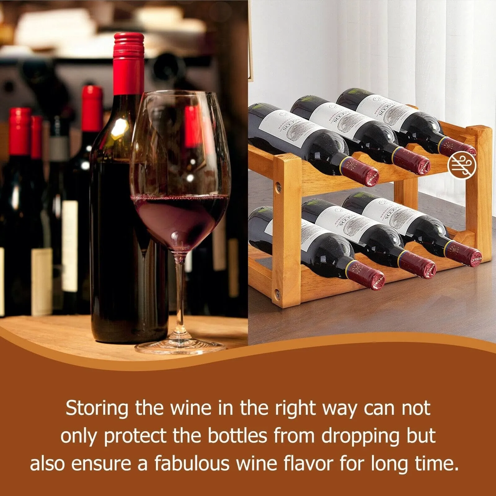 2-Tier Wooden Tabletop Wine Holder