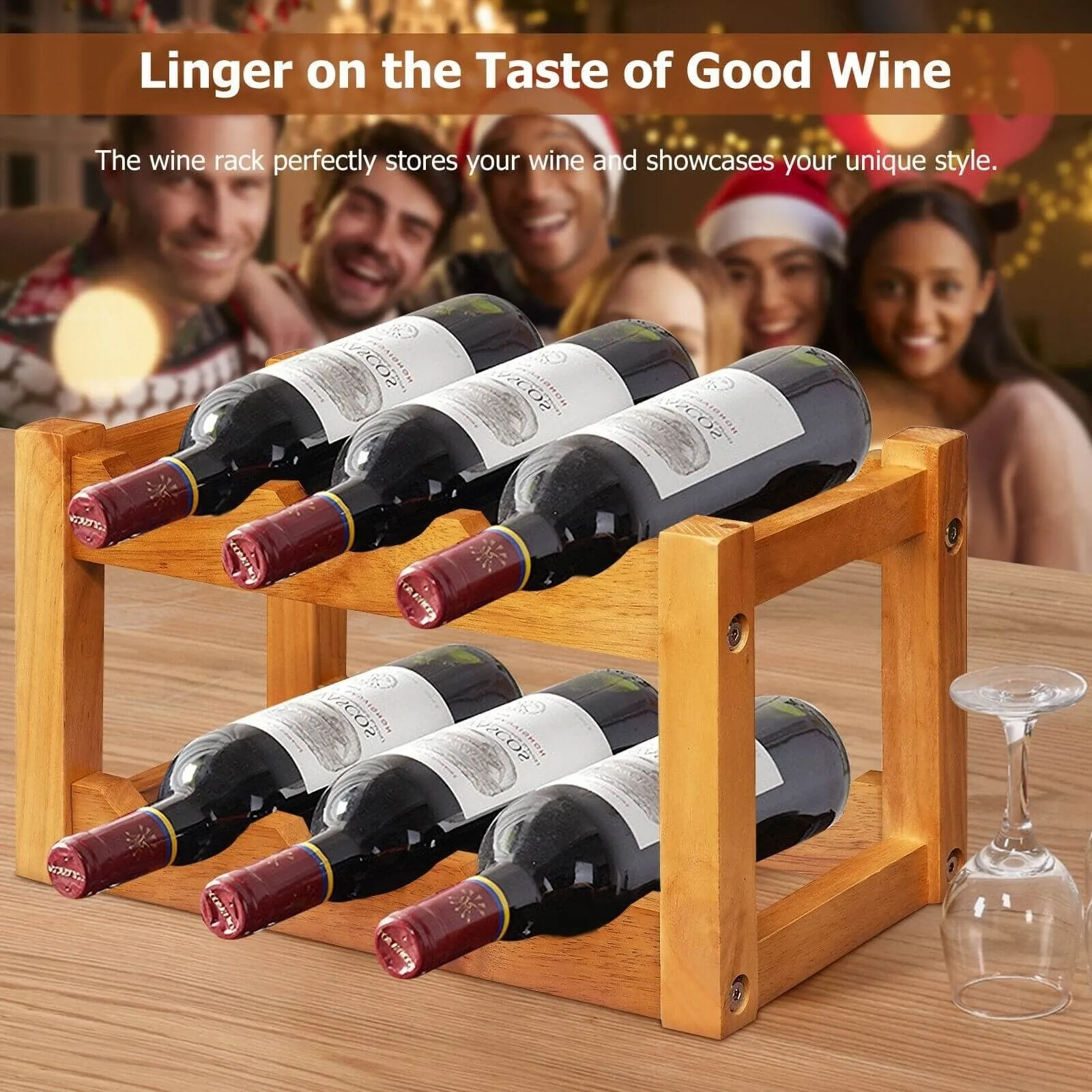 2-Tier Wooden Tabletop Wine Holder