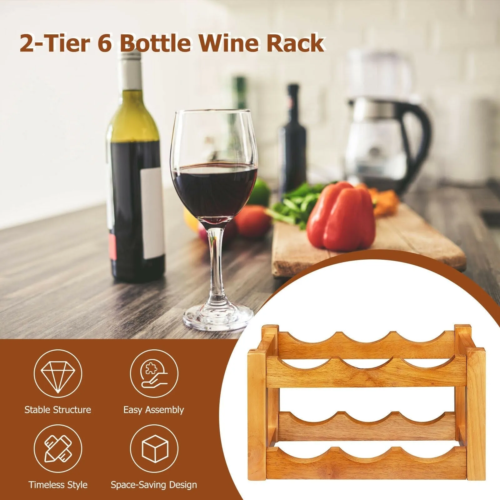 2-Tier Wooden Tabletop Wine Holder