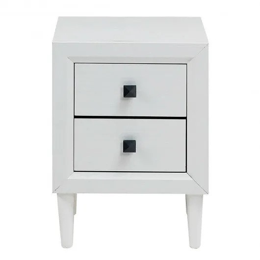 2Pcs Multipurpose Retro Nightstand with 2 Drawers-White