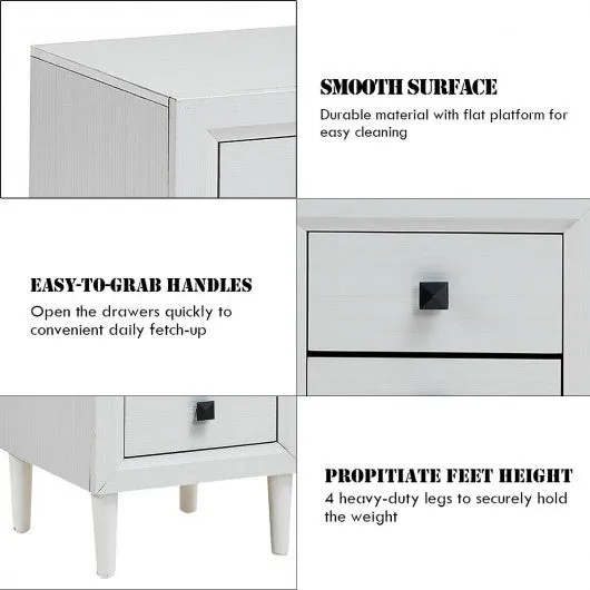 2Pcs Multipurpose Retro Nightstand with 2 Drawers-White