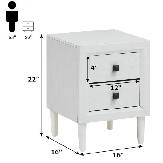 2Pcs Multipurpose Retro Nightstand with 2 Drawers-White