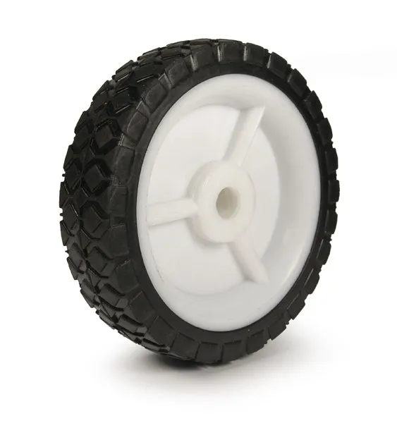 5" x 1" Black Rubber Tread with White Plastic Hub Wheel, 1/2" Plain Bore, 45 lbs. Capacity