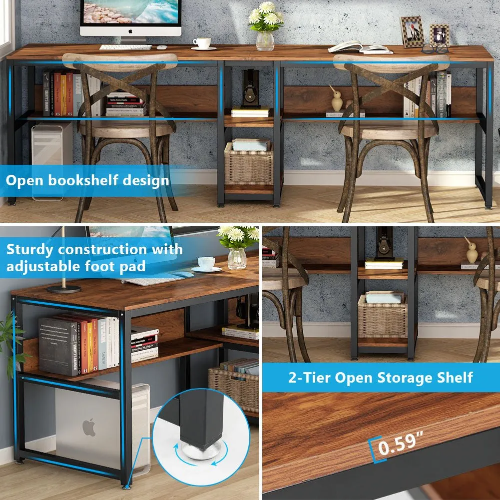 78.7" Two Person Desk, Double Computer Desk with Bookshelf