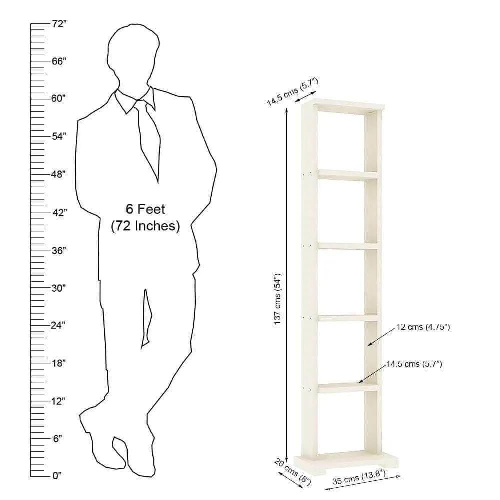 Alpha Lite Bookshelf and Storage Racks and Shelves, Ladder Shelf Book case with 5 Shelf (54" High, Frosty White)