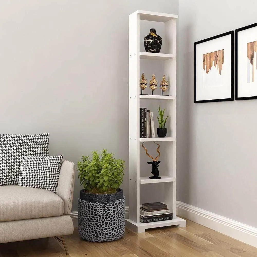 Alpha Lite Bookshelf and Storage Racks and Shelves, Ladder Shelf Book case with 5 Shelf (54" High, Frosty White)