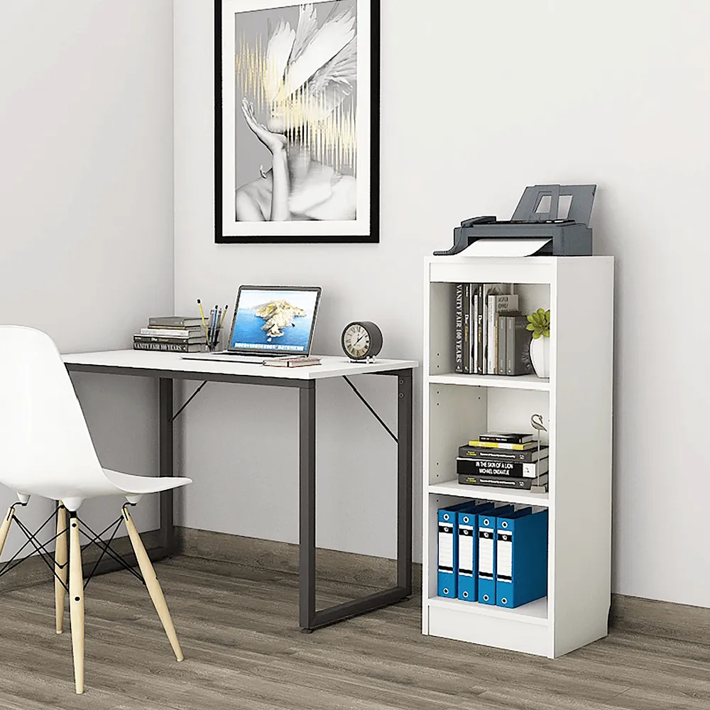 Alpha Printer Stand Modern Shelves, 42" Tower ,Trendy Frosty White Finish