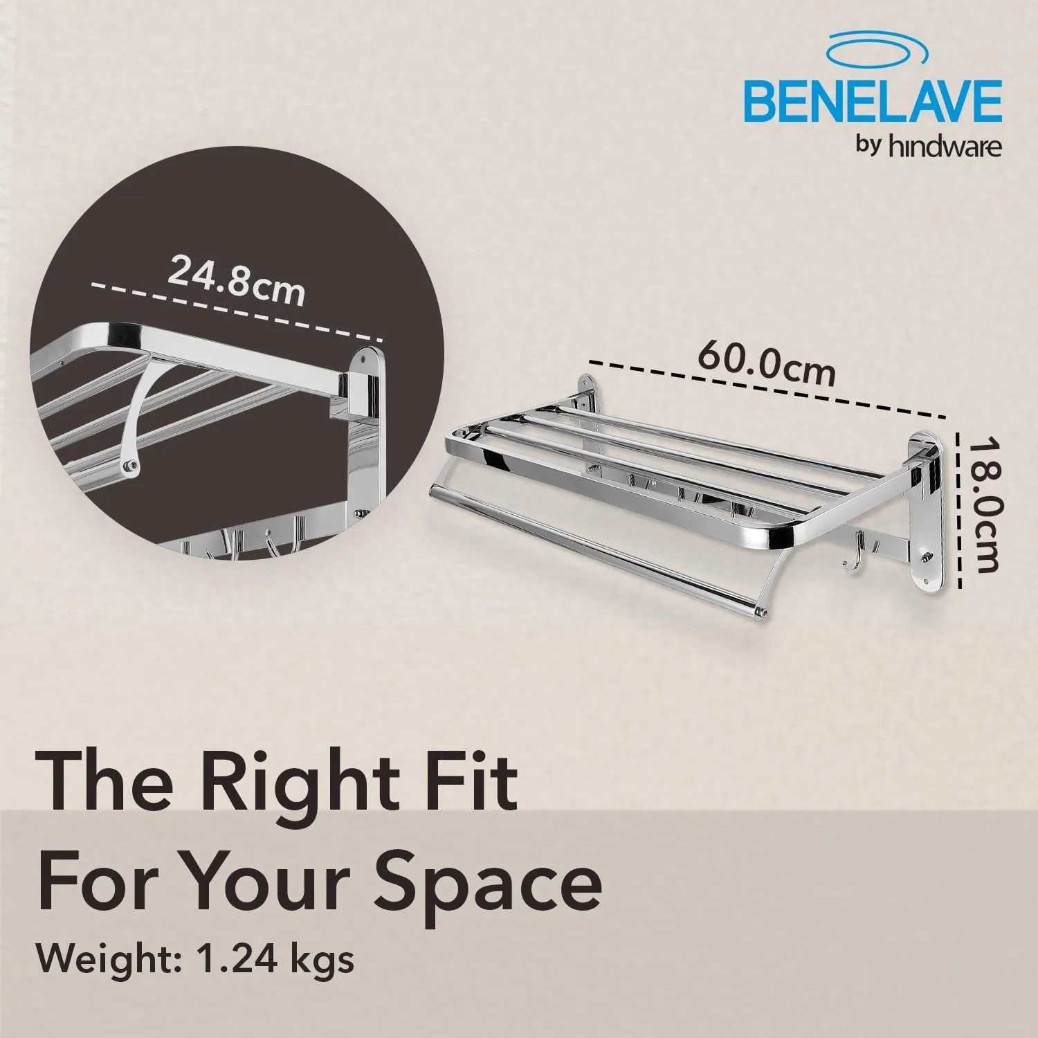 Benelave by Hindware Bathroom Accessories Bathroom Towel Shelf - Eco | Made of Stainless Steel | Stylish & Convenient | Space Saving