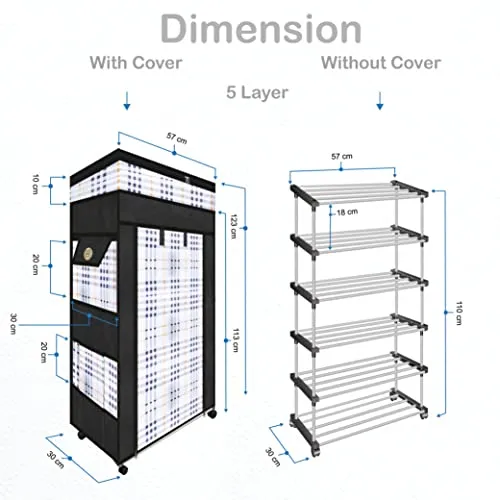 Bigkart Metal Multipurpose Foldable Shoe Rack for Home with Cover | 360 ° Rotating Wheels, Dustproof Zip Cover with Side and Zipper Top Pockets