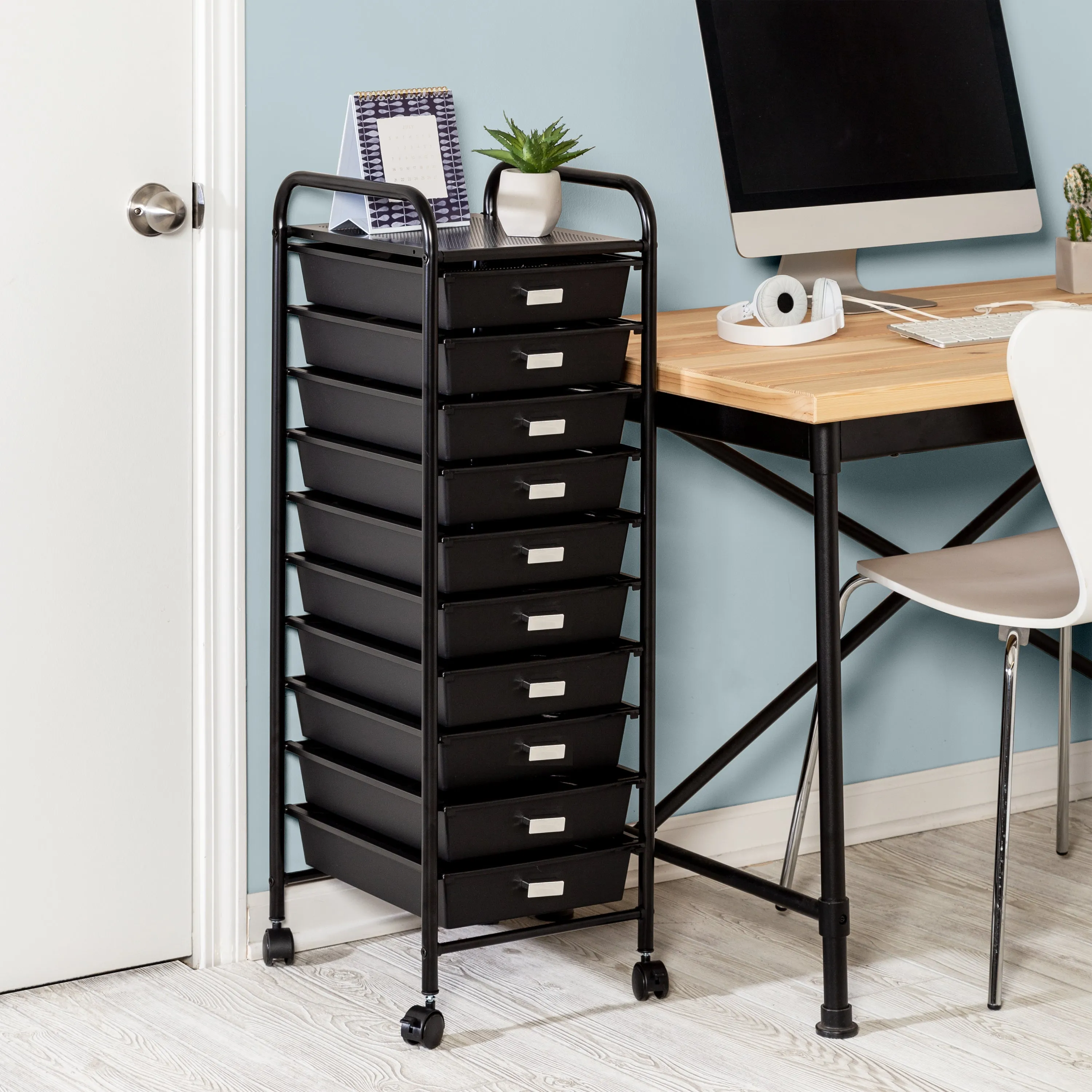 Black 10-Drawer Rolling Storage Cart