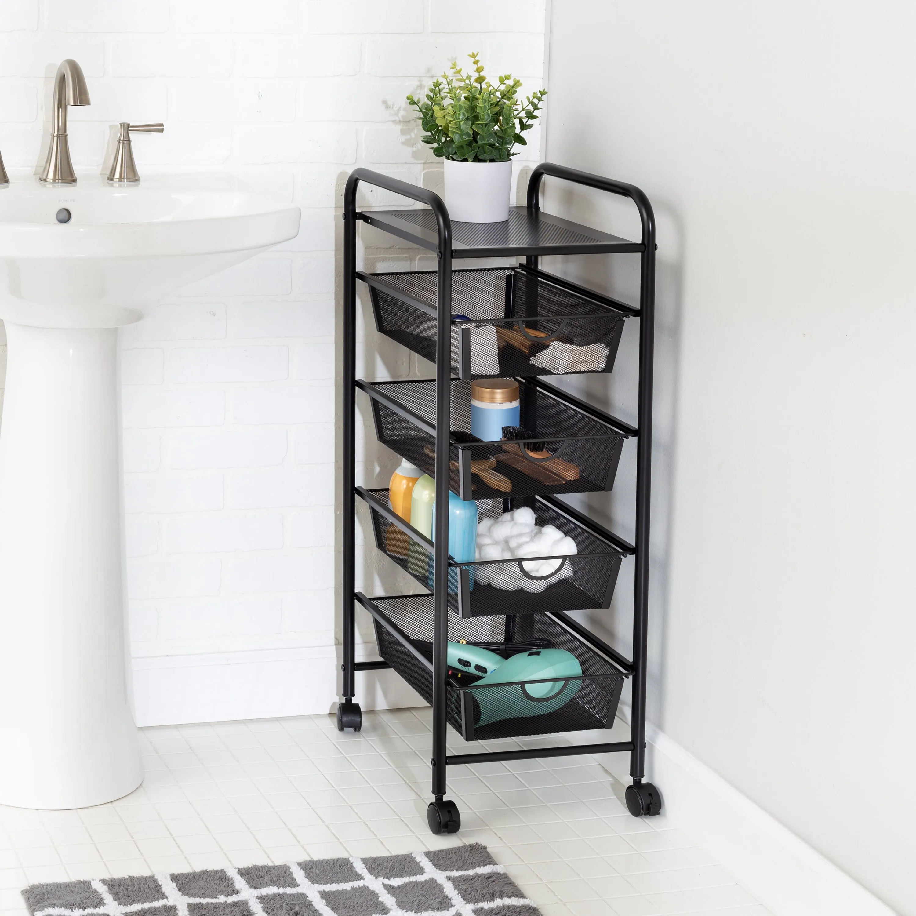 Black 4-Drawer Mesh Rolling Storage Cart