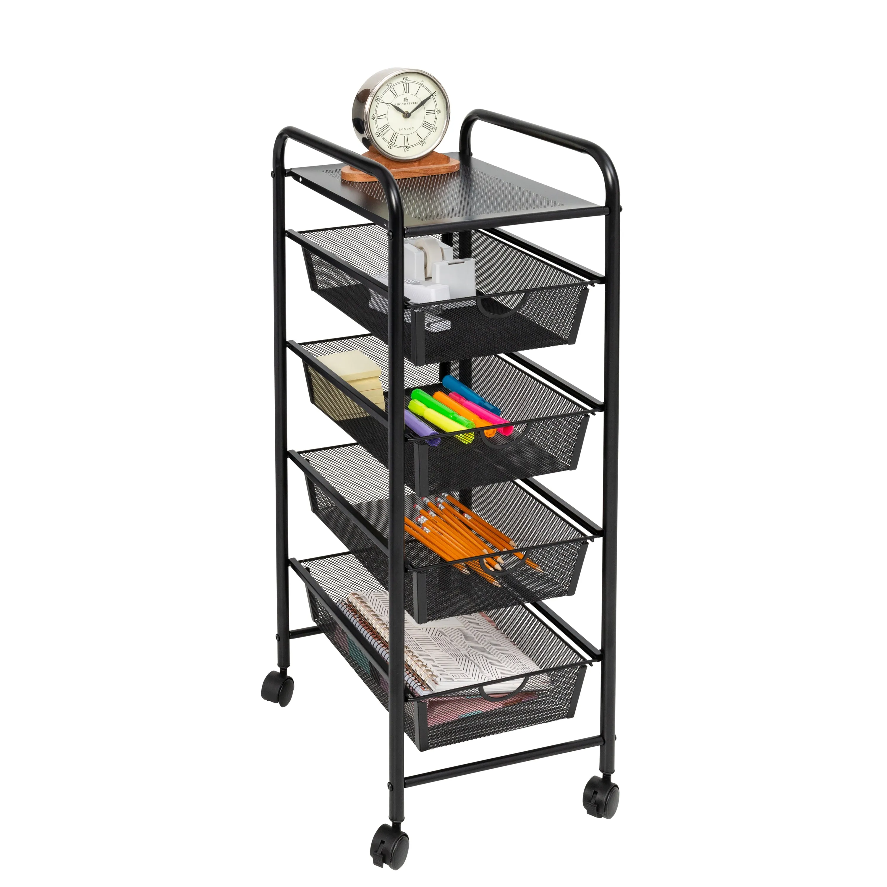 Black 4-Drawer Mesh Rolling Storage Cart