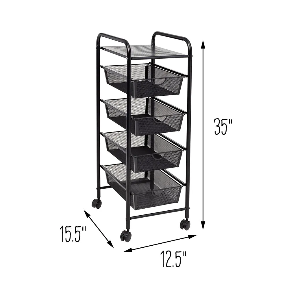 Black 4-Drawer Mesh Rolling Storage Cart