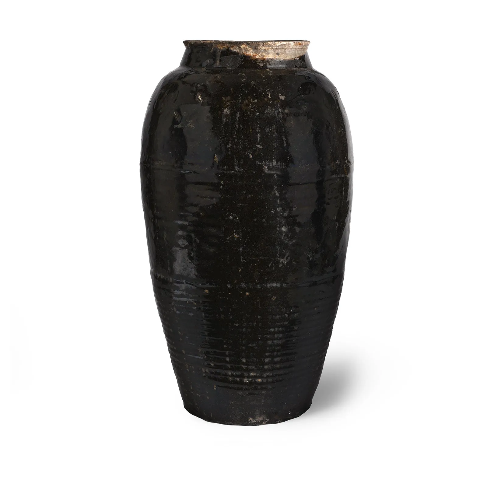 Black Glazed Terracotta Storage Jar From Peking - 19th Century