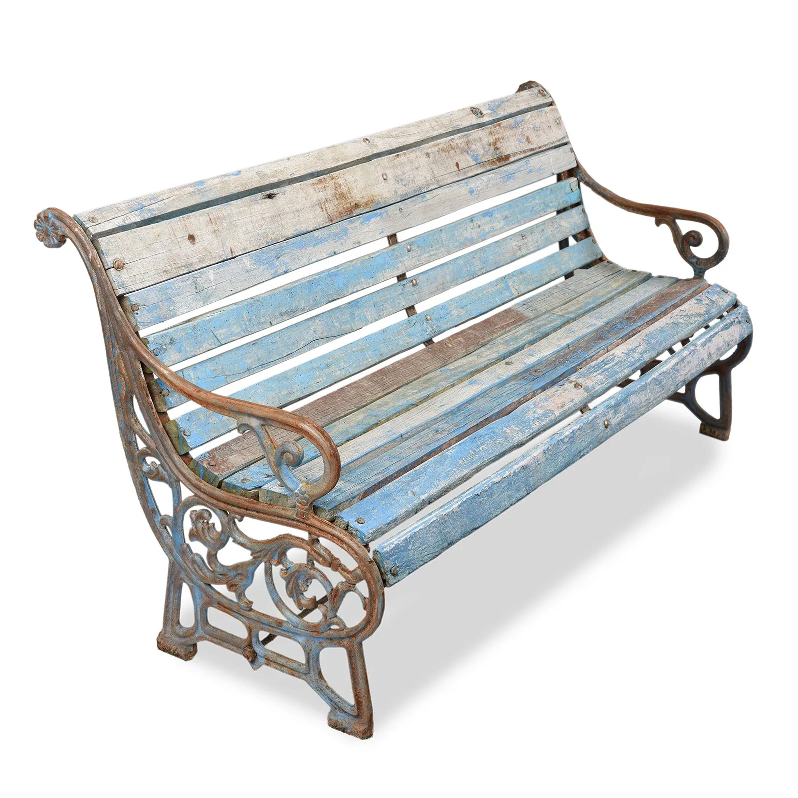 Blue Cast Iron Garden Bench - 1930