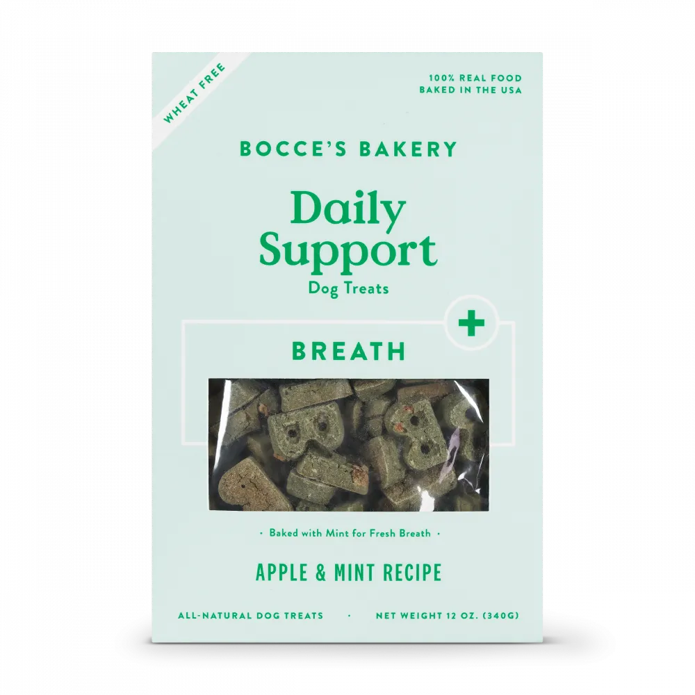 Bocce's Bakery Daily Support Apple & Mint Recipe Functional Breath Biscuit Dog Treats