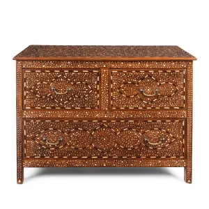 Bone Inlaid Teak Chest Of Drawers - Ca 1920