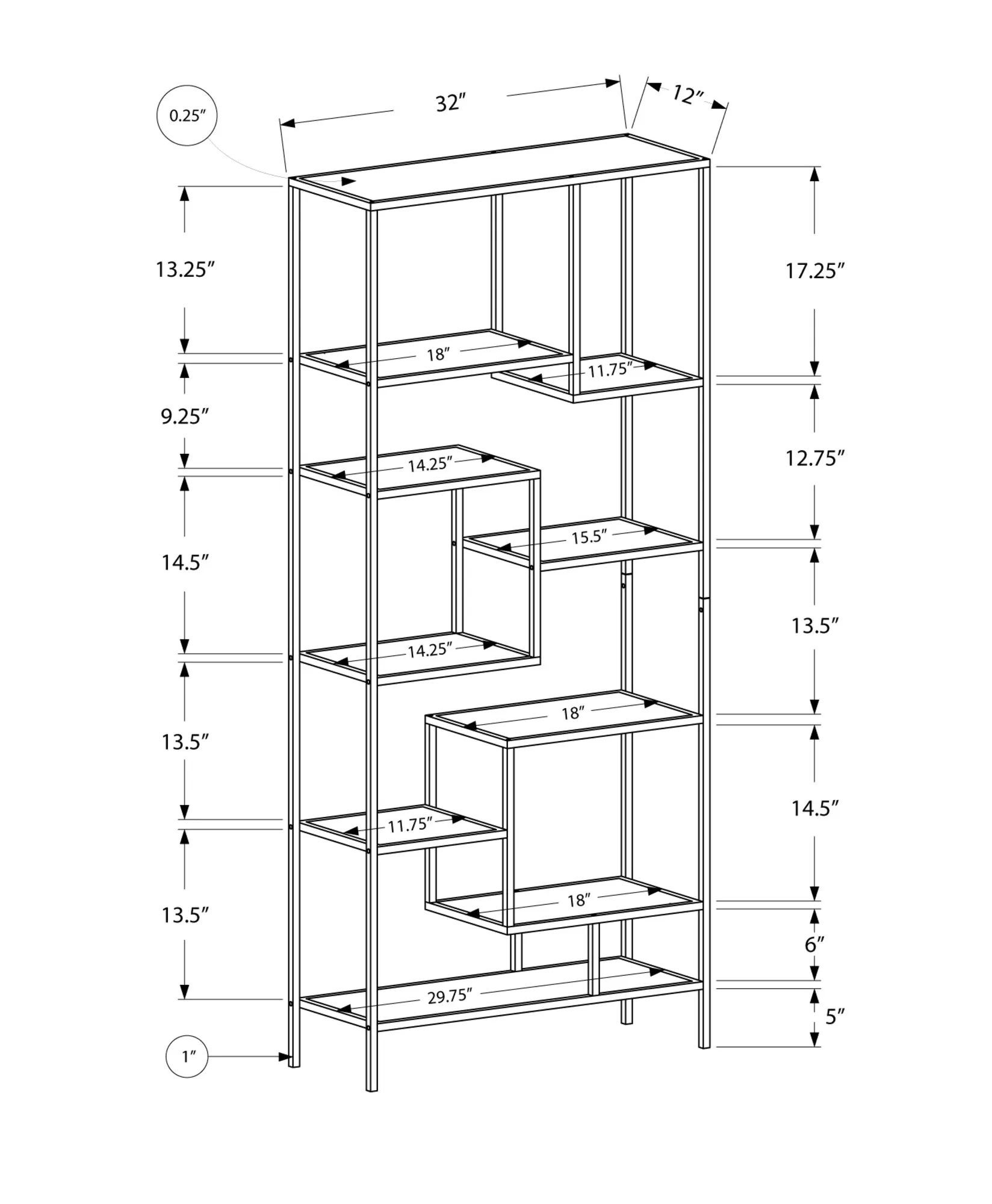 Bookcase - 72"H / White Metal With Tempered Glass