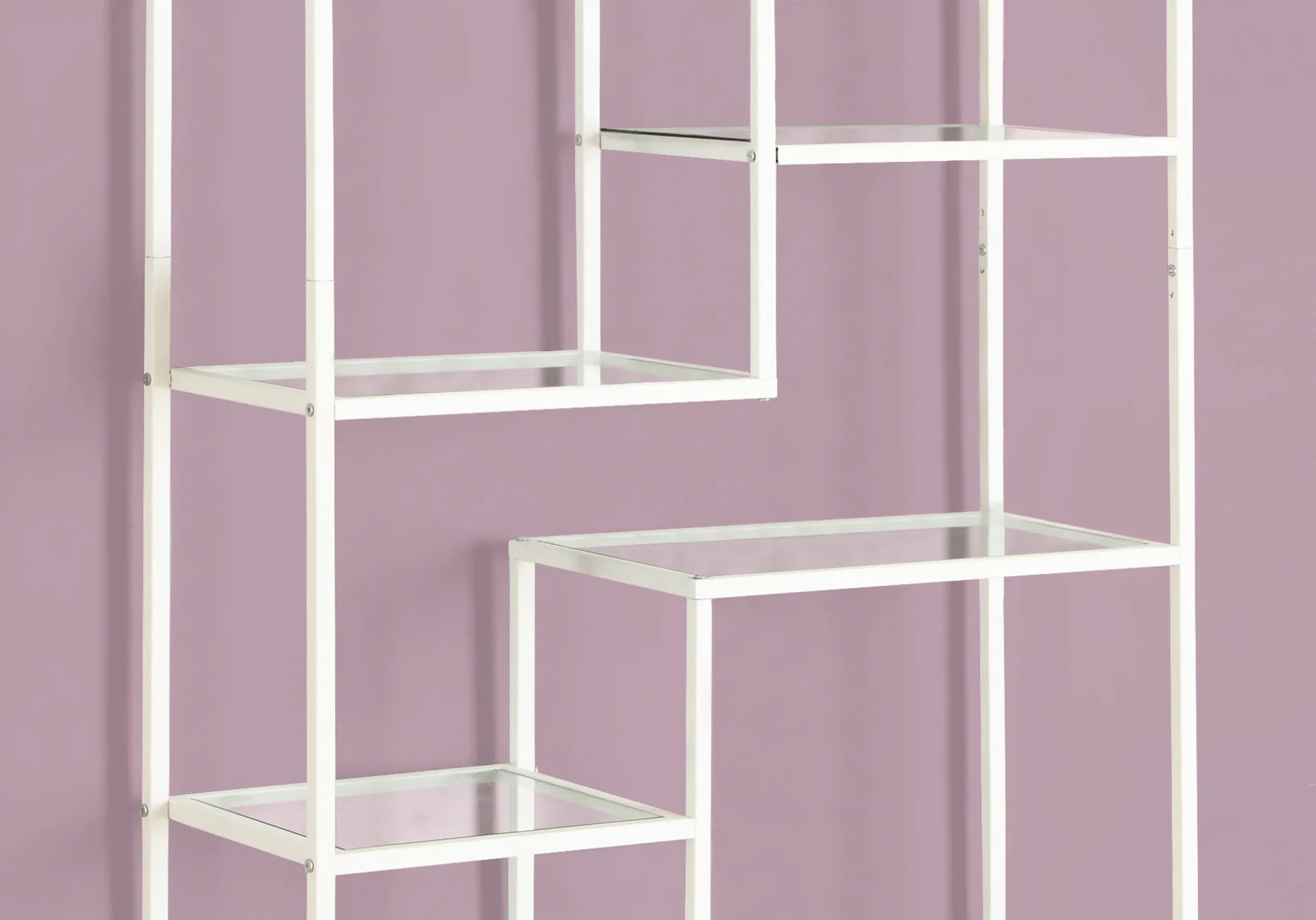 Bookcase - 72"H / White Metal With Tempered Glass