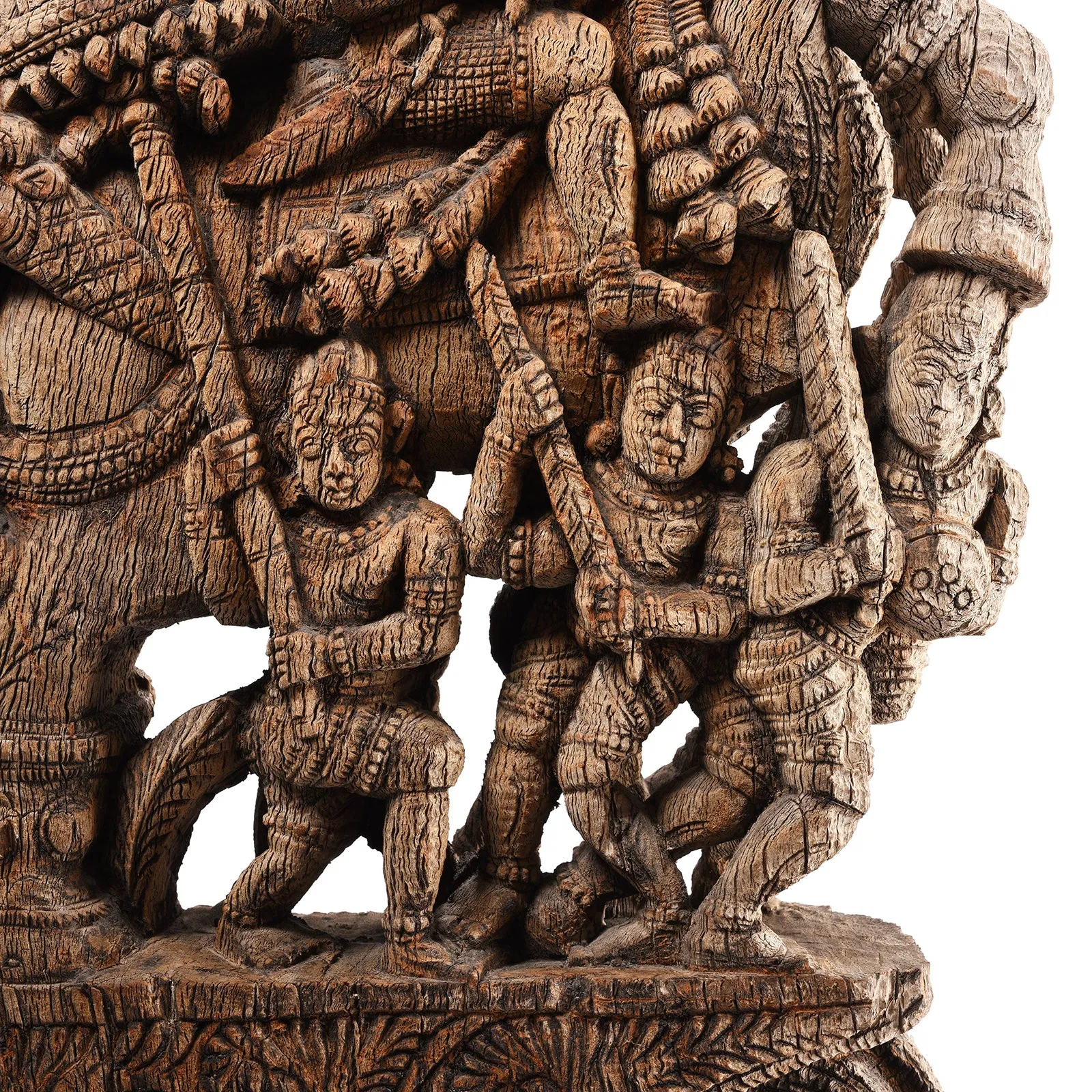 Carved Teak Horse Chariot Carving From Tamil Nadu - 19th Century