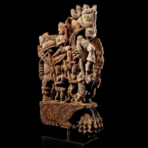 Carved Teak Horse Chariot Carving From Tamil Nadu - 19th Century