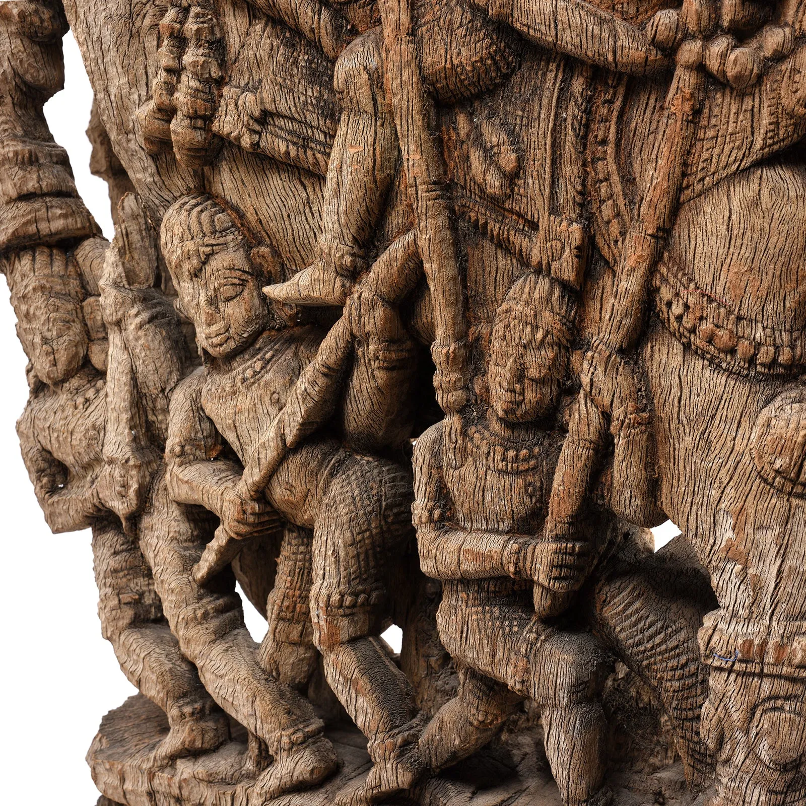 Carved Teak Horse Chariot Carving From Tamil Nadu - 19th Century