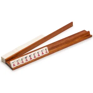 Classic Chestnut Color Wooden Mahjong Game Racks with Pushers, 18"  - Set of 4