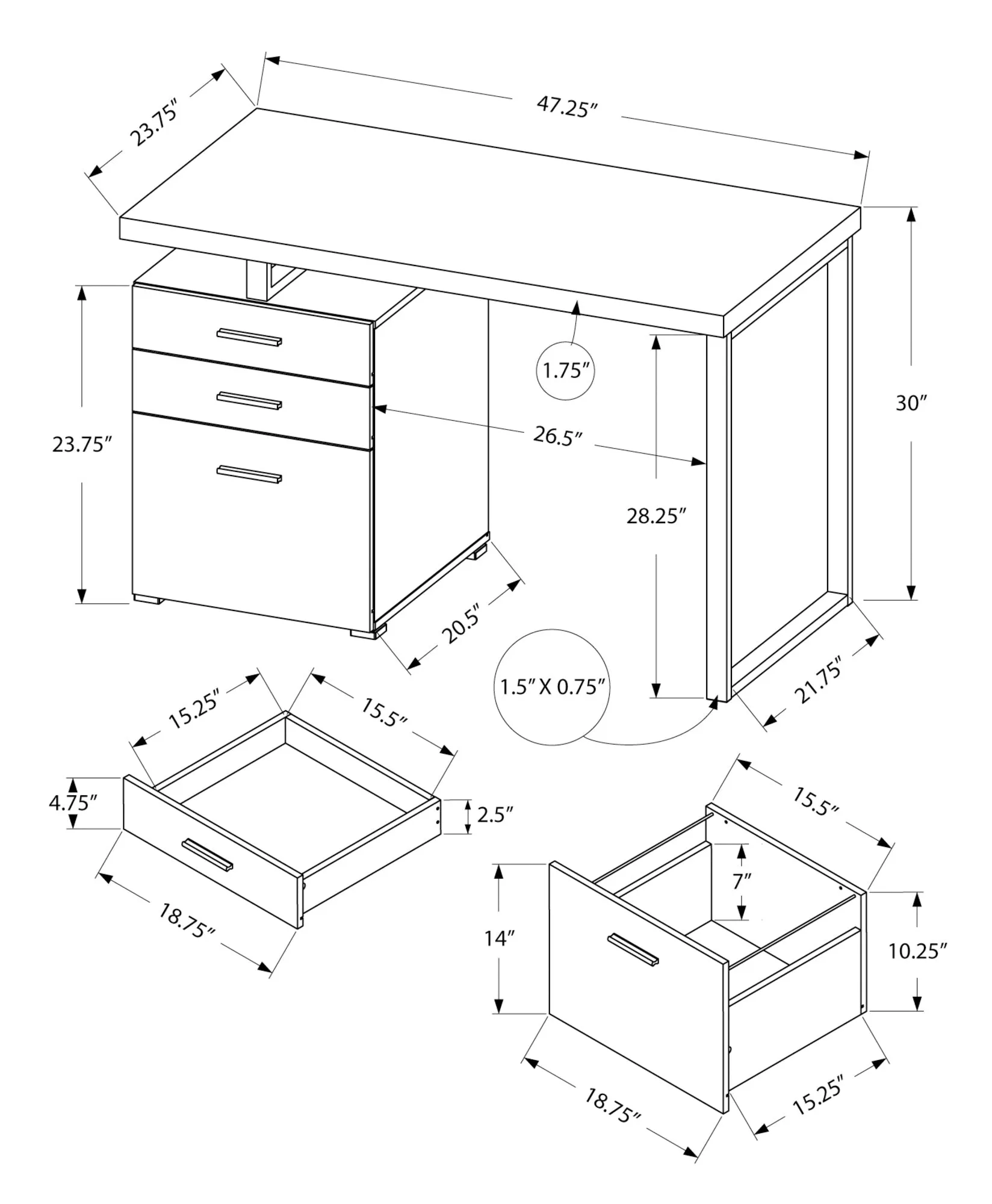 Computer Desk - 48"L / Modern Grey / Black Metal / L/R