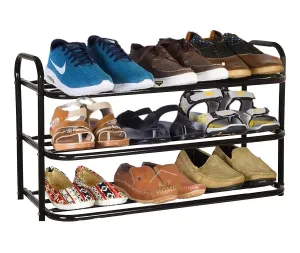 DAREV Heavy Metal Shoe Rack (3 Shelves) Foldable Open Book Shelf, Book Shelve, Shoe Rack, Shoes Storage Rack for Home Shoe Stand Shelf Big (60 * 45 * 25 cm) (Black)