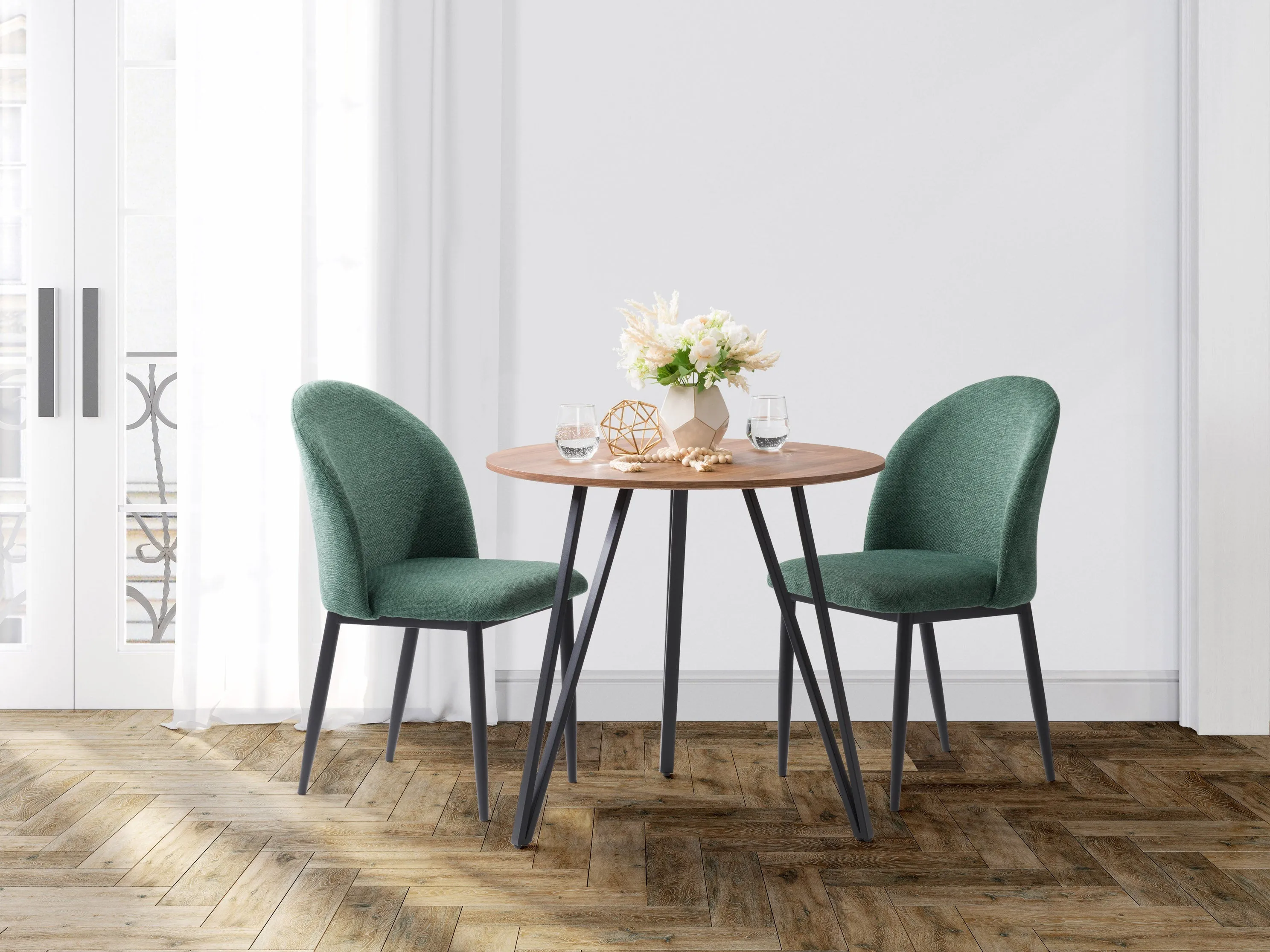 Dark Green Curved Dining Chairs, Set of 2