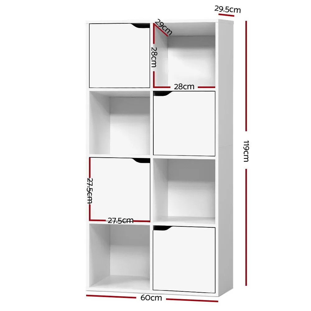 Display Shelf 8 Cube Storage 4 Door Cabinet Organiser Bookshelf Unit White