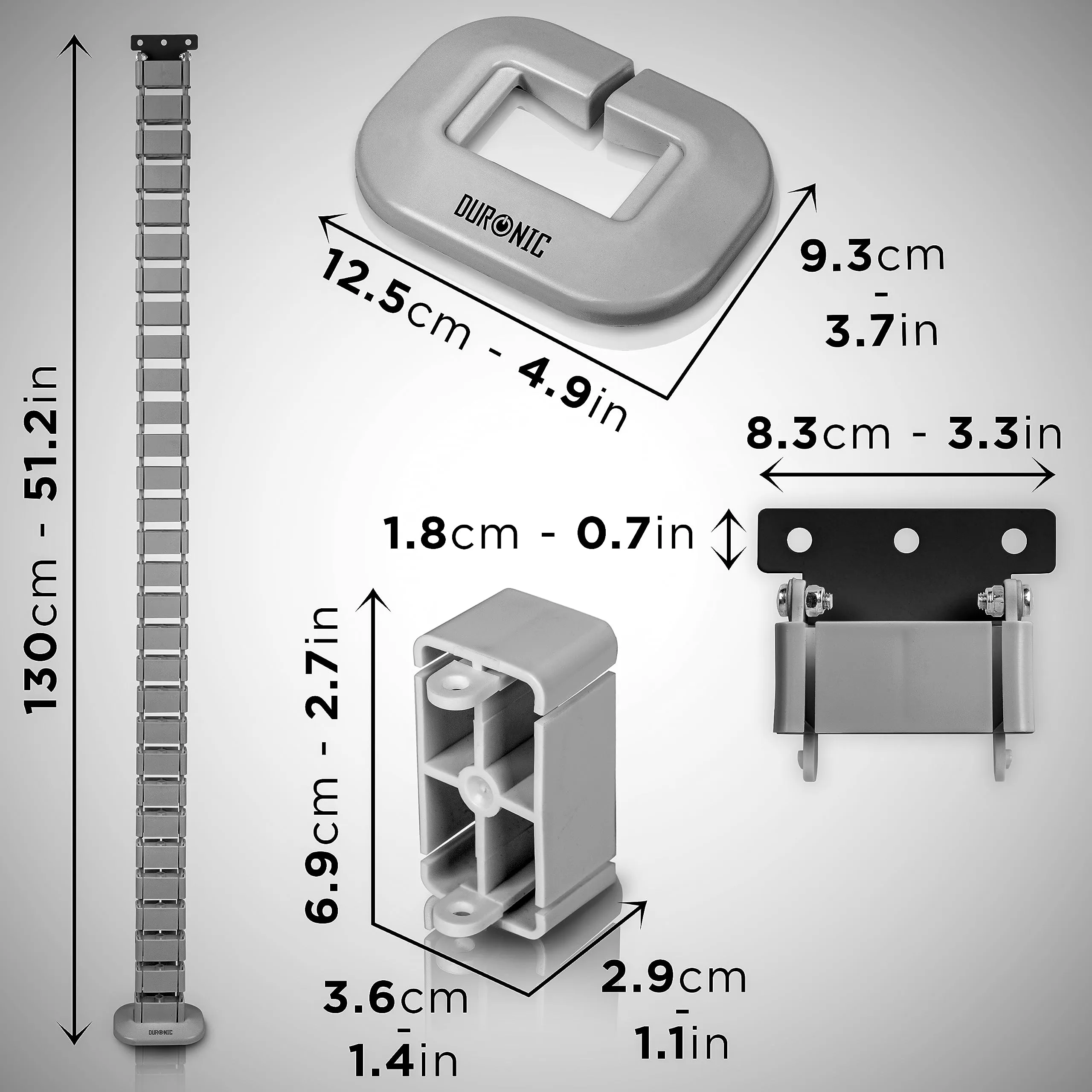 Duronic Cable Management Spine CM1DM SR, Cable Snake for Standing Desk, Wire Tidy for Height-Adjustable Computer Workstations, Four-Channel Organiser for Office Tables, Holds 16  Leads, 130cm - Silver