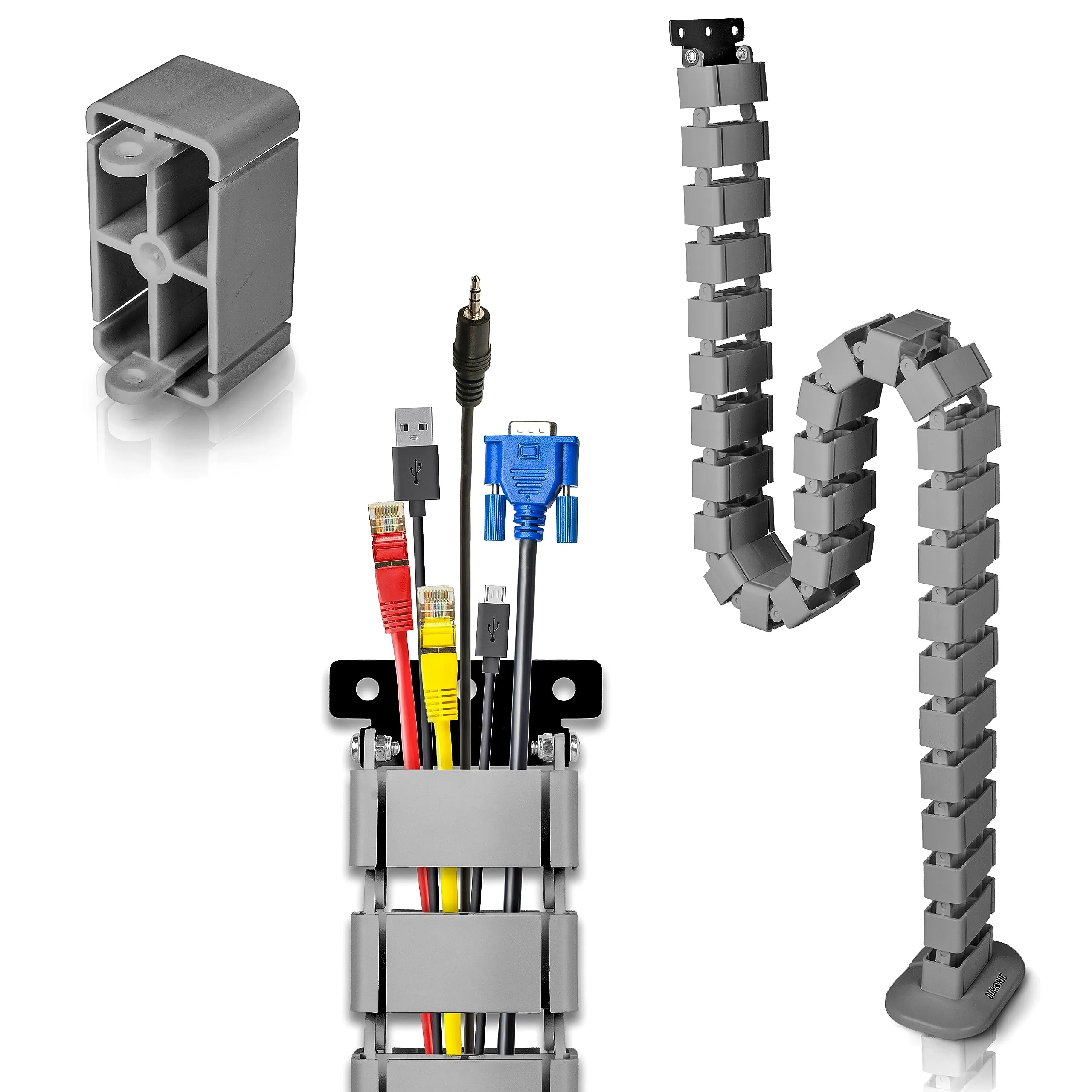 Duronic Cable Management Spine CM1DM SR, Cable Snake for Standing Desk, Wire Tidy for Height-Adjustable Computer Workstations, Four-Channel Organiser for Office Tables, Holds 16  Leads, 130cm - Silver