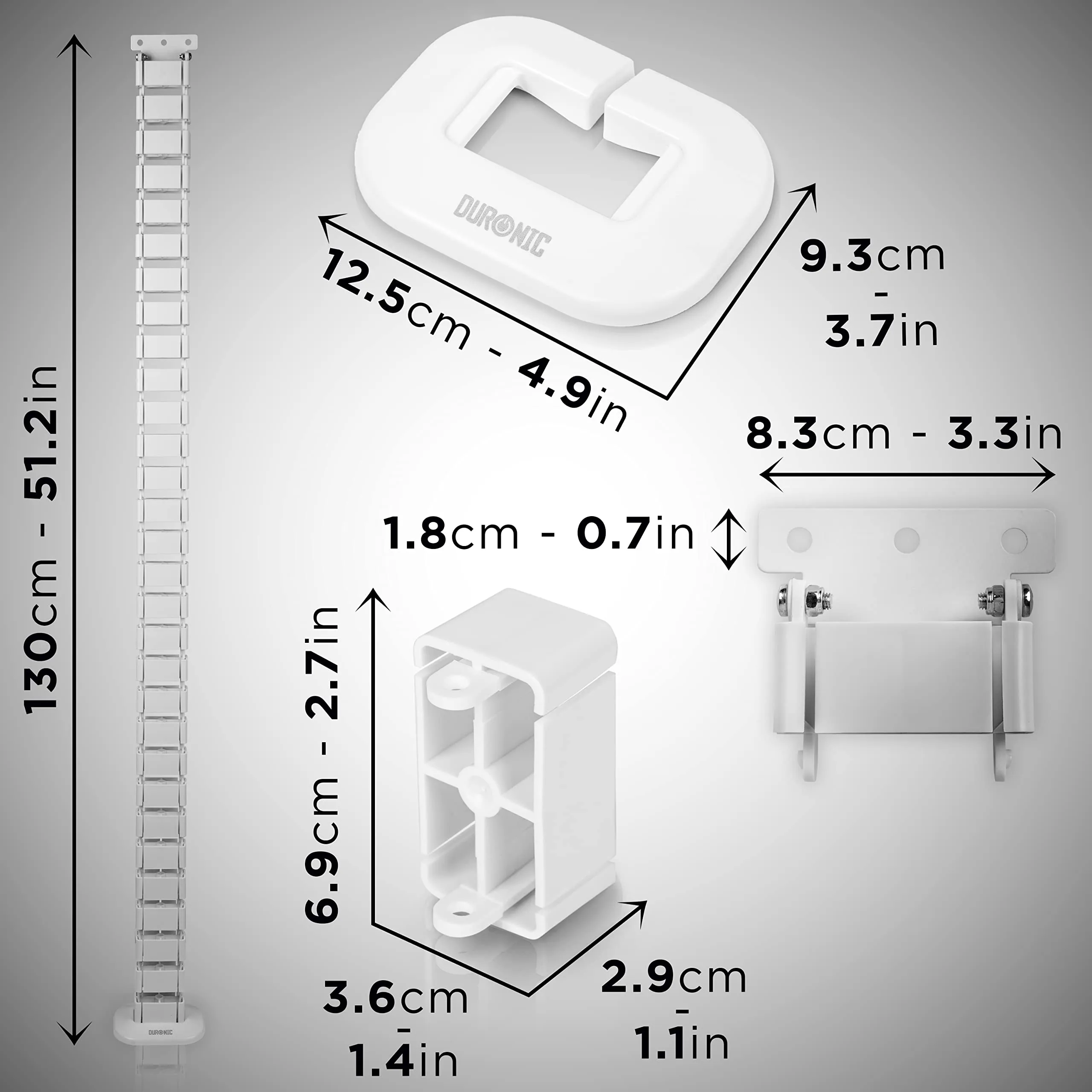 Duronic Cable Management Spine CM1DM WE, Cable Snake for Standing Desk, Wire Tidy for Height-Adjustable Computer Workstations, Four-Channel Organiser for Office Tables, Holds 16  Leads, 130cm - White