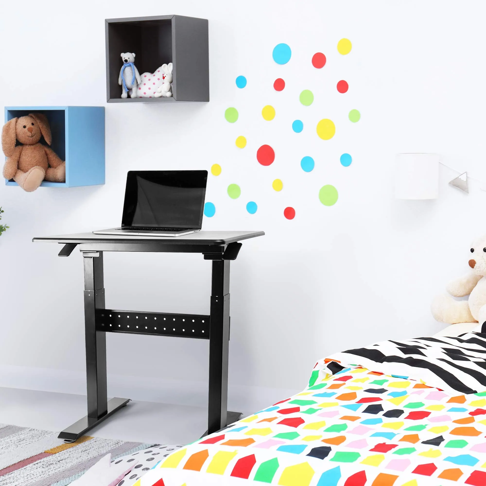 Duronic Sit-Stand Desk TM04F | Black Ergonomic Desk | Multi-Use Home Office Table | Ideal for both Adults & Children | 71x56cm Platform | Adjustable Height 72-114cm | 10kg Capacity | For Home / Office