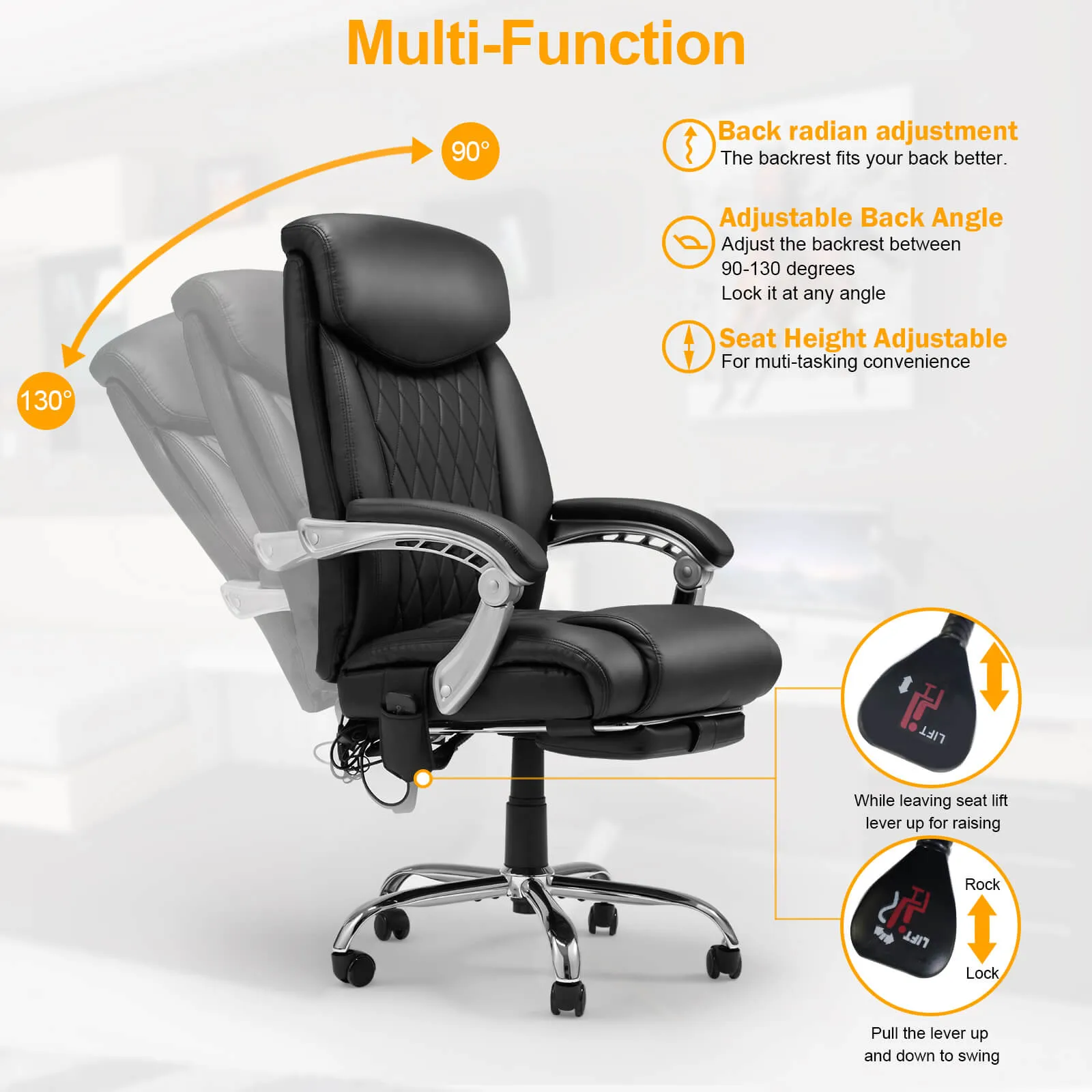 Executive Office Chair, Ergonomic Home Office Desk Chair Big and Tall with Heat and Massage, Black