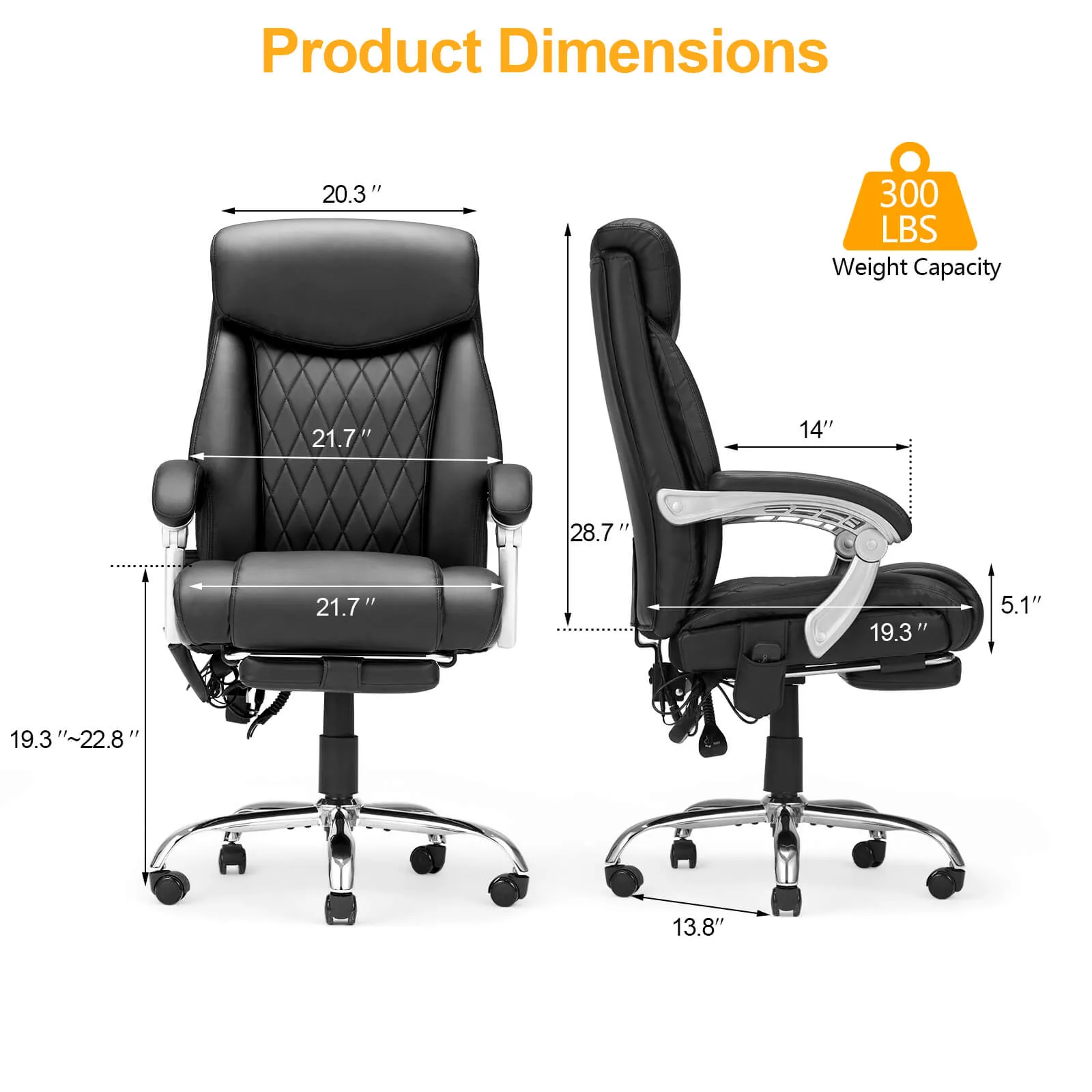 Executive Office Chair, Ergonomic Home Office Desk Chair Big and Tall with Heat and Massage, Black