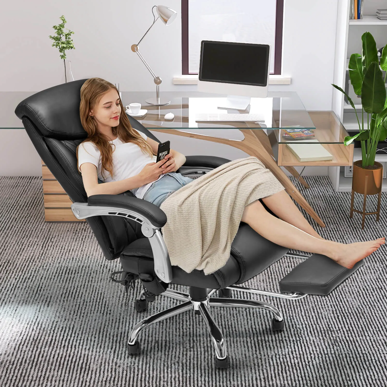 Executive Office Chair, Ergonomic Home Office Desk Chair Big and Tall with Heat and Massage, Black