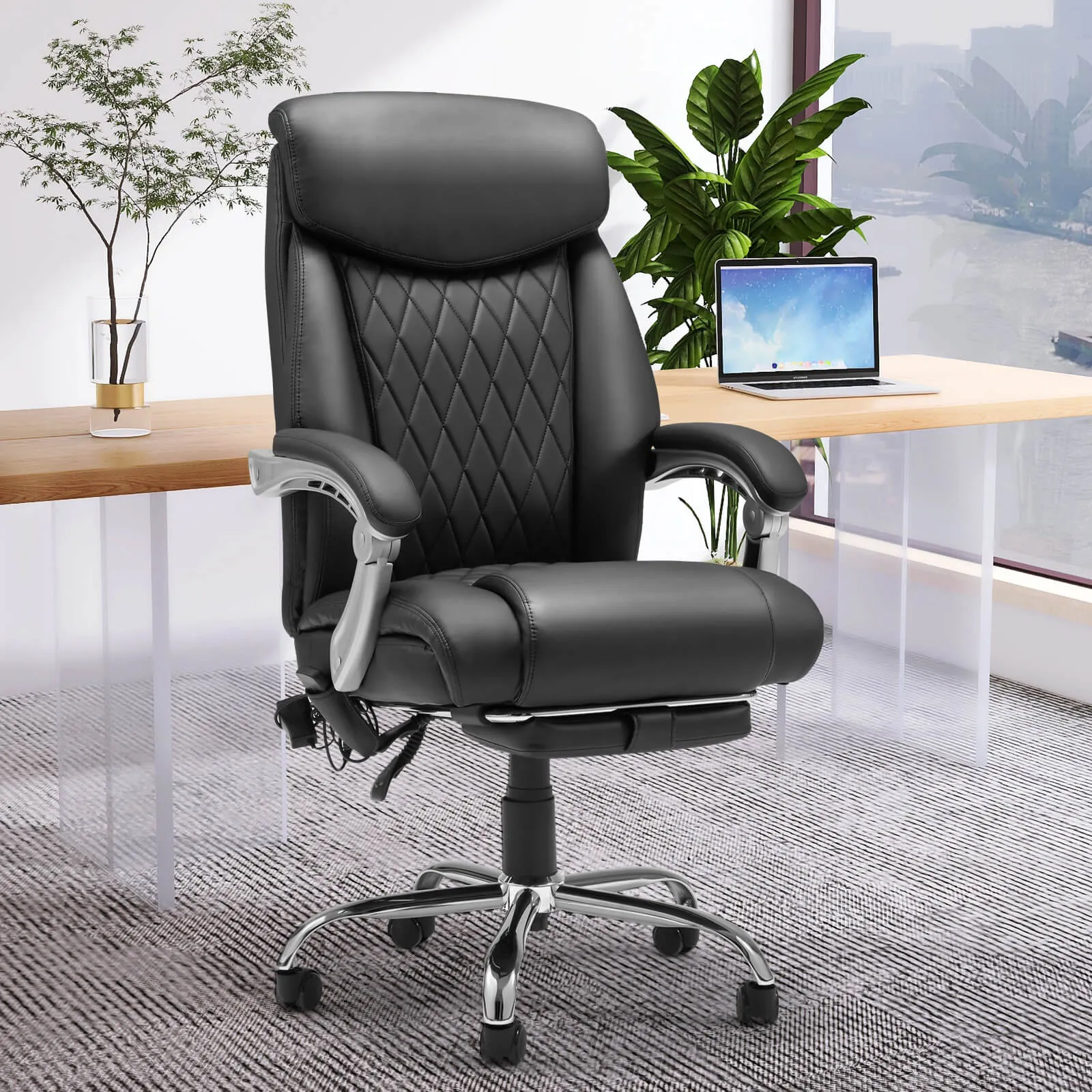 Executive Office Chair, Ergonomic Home Office Desk Chair Big and Tall with Heat and Massage, Black