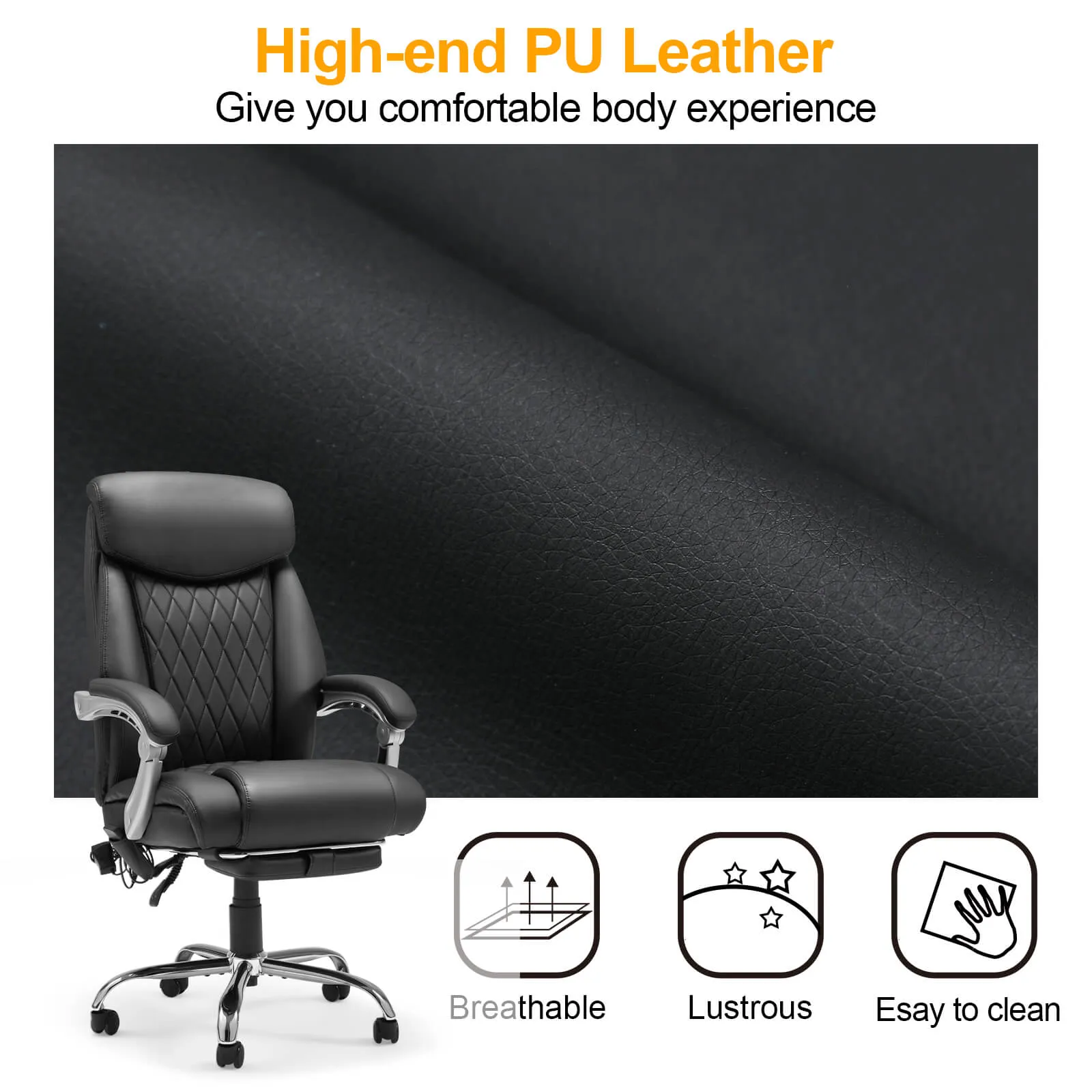 Executive Office Chair, Ergonomic Home Office Desk Chair Big and Tall with Heat and Massage, Black